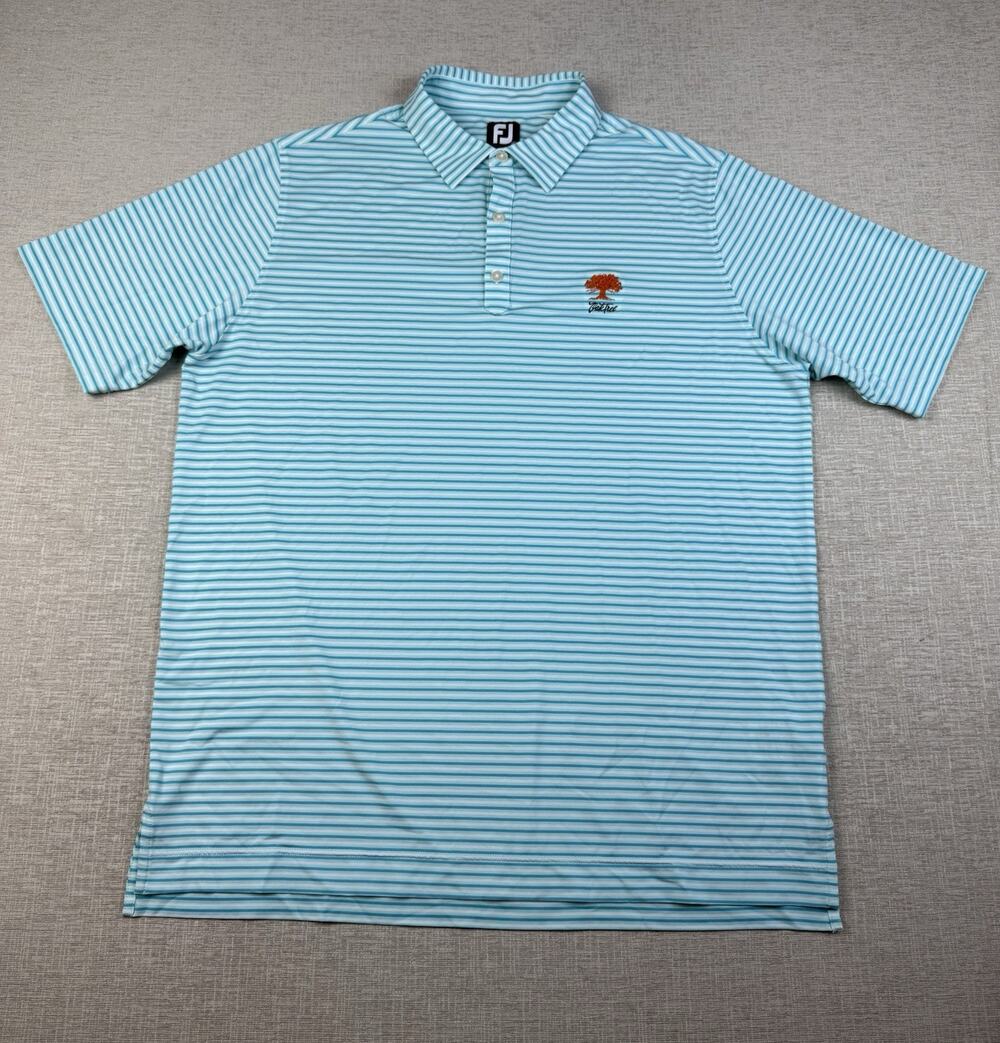 FootJoy Oak Tree Golf Club Polo Men’s XL Aqua Stripe Stretch Performance